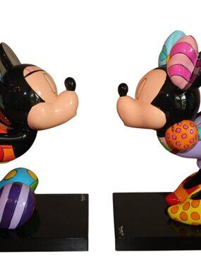Britto Disney Mickey Mouse Minnie Kissing Figurine Bookends Set Limited 8" RARE